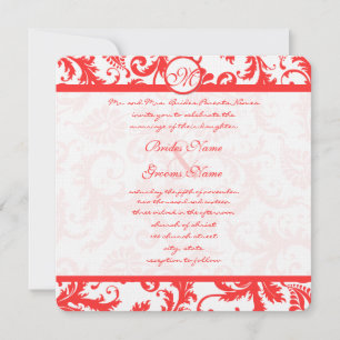 Snap Dragon Coral Damask Wedding Invitation