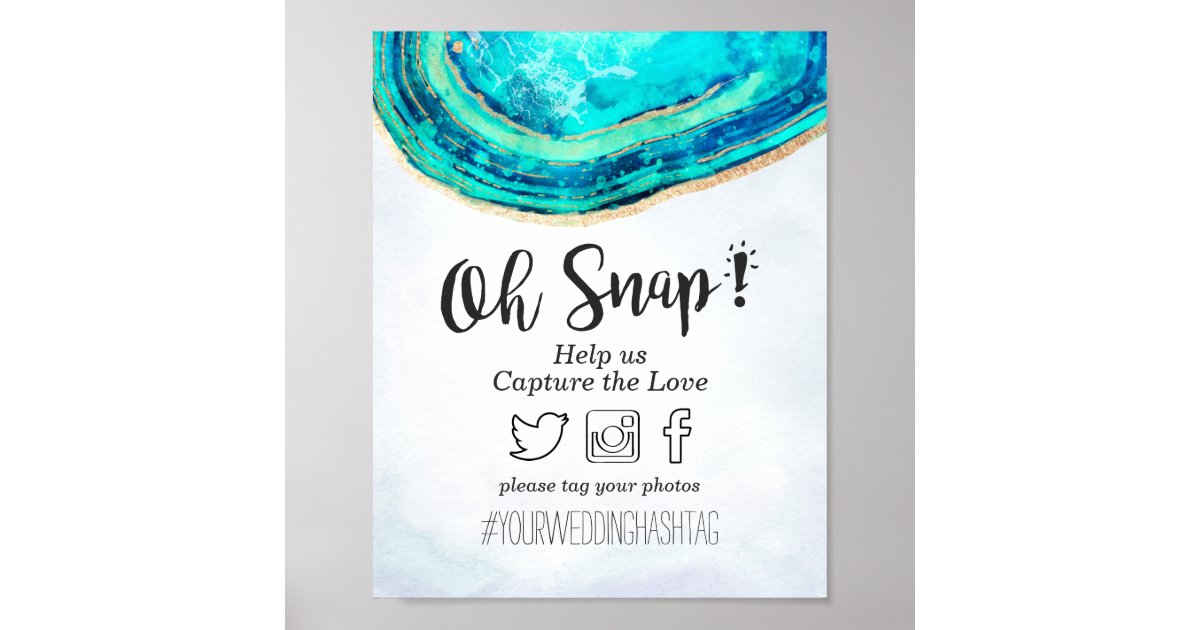 Snap Hashtag Wedding Decor Teal Gold Agate Geode Zazzle Com