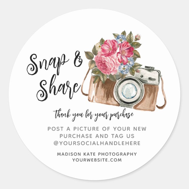 Snap & Share Camera Business Round Sticker (Front)