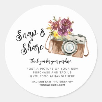 Snap & Share Camera Business Round Sticker by Studio427 at Zazzle