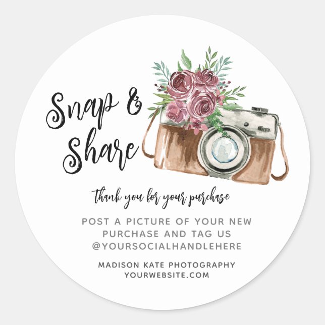 Snap & Share Camera Business Round Sticker (Front)