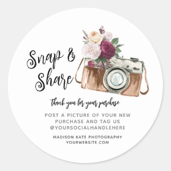 Snap & Share Camera Business Round Sticker by Studio427 at Zazzle