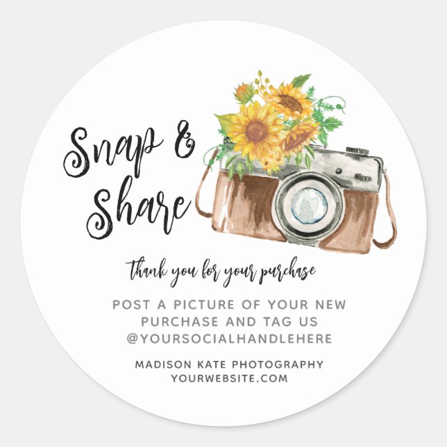 Snap & Share Camera Business Round Sticker (Front)