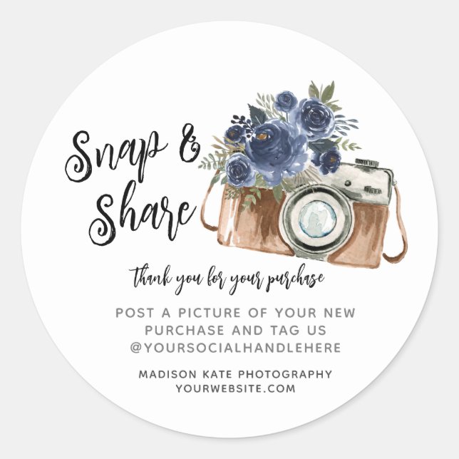 Snap & Share Camera Business Round Sticker (Front)
