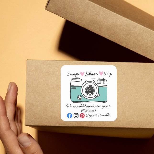 Snap & Share Thank You social media parcel  Square Sticker (Creator Uploaded)