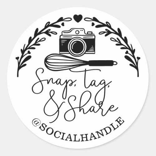 SnapTag Share Social Media Camera  Bakery Whisk Classic Round Sticker
