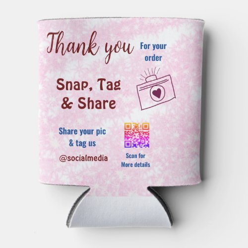 Snap tag share social media q r code glitter pink  can cooler