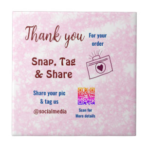 Snap tag share social media q r code glitter pink ceramic tile
