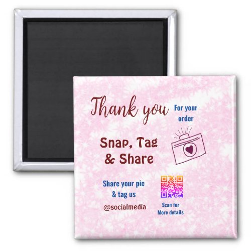 Snap tag share social media q r code glitter pink  magnet