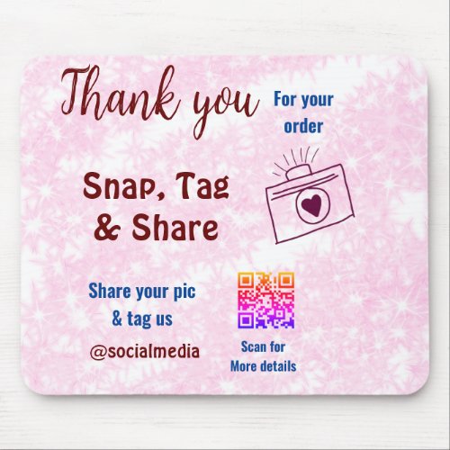 Snap tag share social media q r code glitter pink  mouse pad
