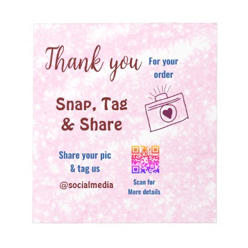Snap tag share social media q r code glitter pink  notepad