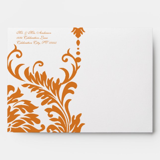 Snapdragon Coral Vintage Damask Envelopes (Front)