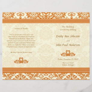 Snapdragon Coral Vintage Damask Wedding Program