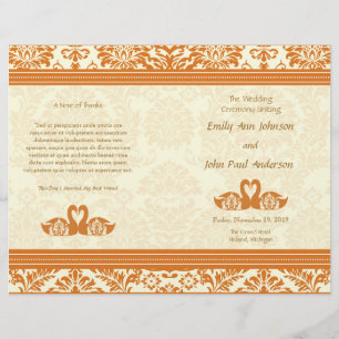 Snapdragon Coral Vintage Damask Wedding Program