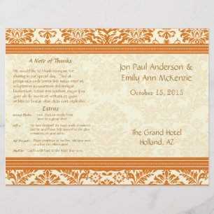 Snapdragon Coral Vintage Damask Wedding Program