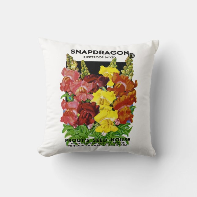 Snapdragon Vintage Seed Packet Throw Pillow (Front)