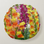 Snapdragons Colorful Floral Round Pillow