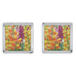 Snapdragons Colorful Floral Silver Cufflinks