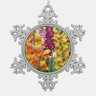 Snapdragons Colorful Floral Snowflake Pewter Christmas Ornament