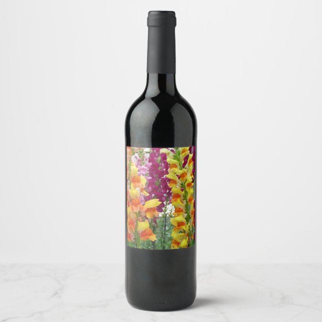 Snapdragons Colorful Floral Wine Label (Front)