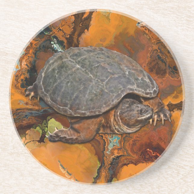 Snapping Turtle Terrapin-lover Gift Drink Coaster (Front)