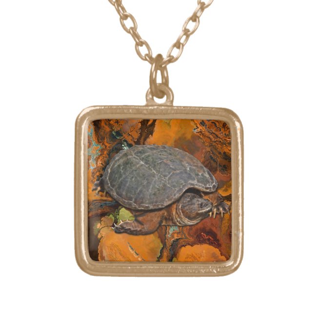 Snapping Turtle Terrapin-lover Gift Gold Plated Necklace (Front)