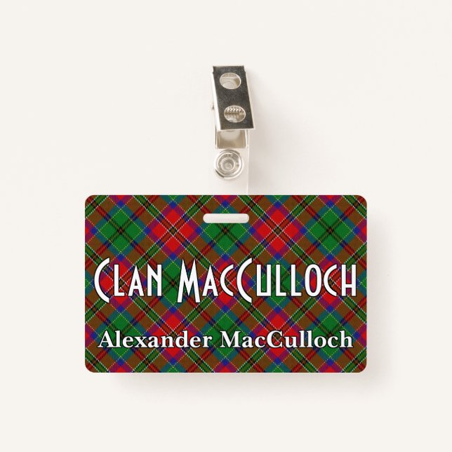 Snappy Clan MacCulloch Tartan Badge (Front with Clip)