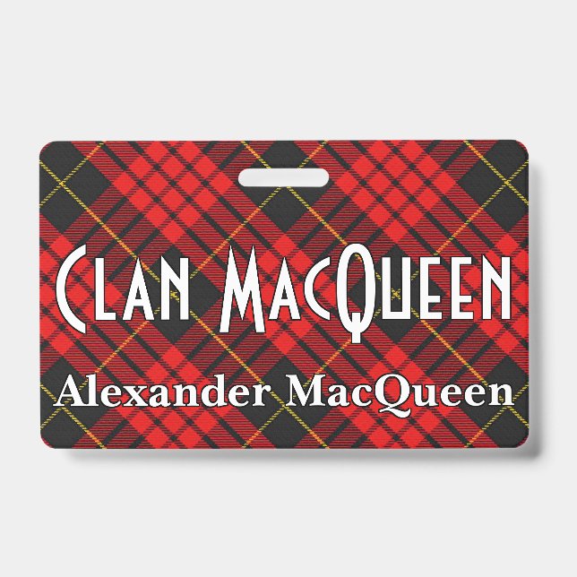 Snappy Clan MacQueen Tartan Badge (Front)