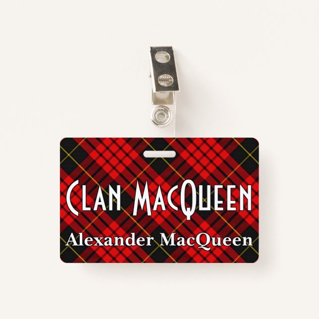 Snappy Clan MacQueen Tartan Badge (Front with Clip)