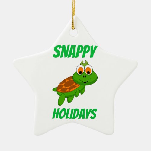 Snappy Holidays Cute Cartoon Turtle Christmas Ceramic Ornament