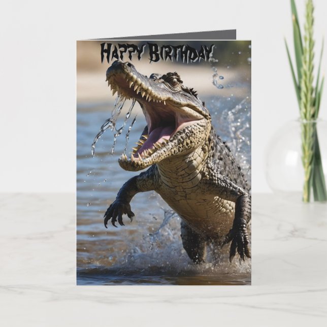 Snappy Jaws: Crocodile Leaping Birthday Card (Front)