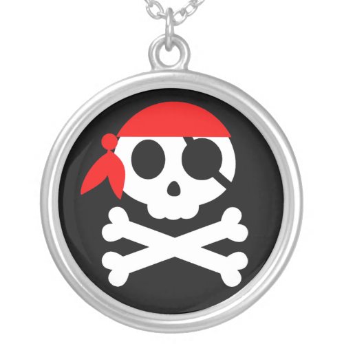 Snappy Pirate Skull with Bandanna Silver Plated Necklace