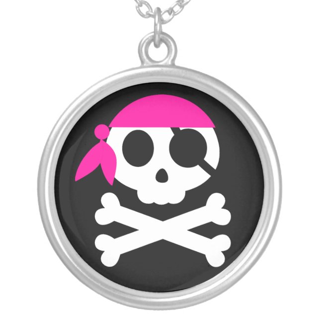 Snappy Pirate Skull with Bandanna Silver Plated Necklace (Front)