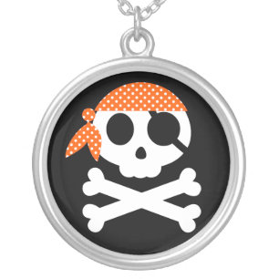 Snappy Pirate Skull with Bandanna Silver Plated Necklace