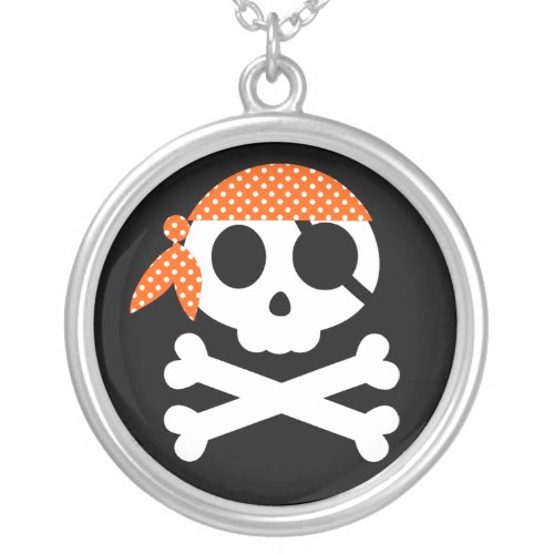 Snappy Pirate Skull with Bandanna Silver Plated Necklace