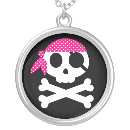 Snappy Pirate Skull with Bandanna Silver Plated Necklace
