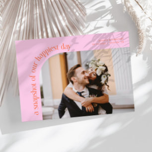 Snapshot Happiest Day Orange Pink Wedding Photo Thank You Card