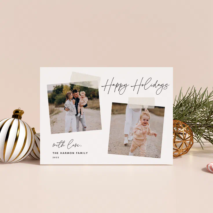 snapshot | Happy Holidays Two Photo Holiday Card | Zazzle