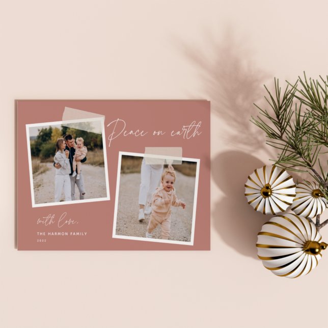 Snapshot | Peace on Earth Two Photo Holiday Card (Creator Uploaded)