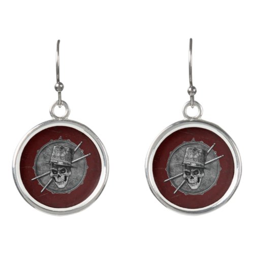 Snare Drum Skull Drummer Heavy Metal Rock Drumming Earrings