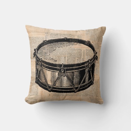 Snare Drum with Newspaper Background Music Art Throw Pillow