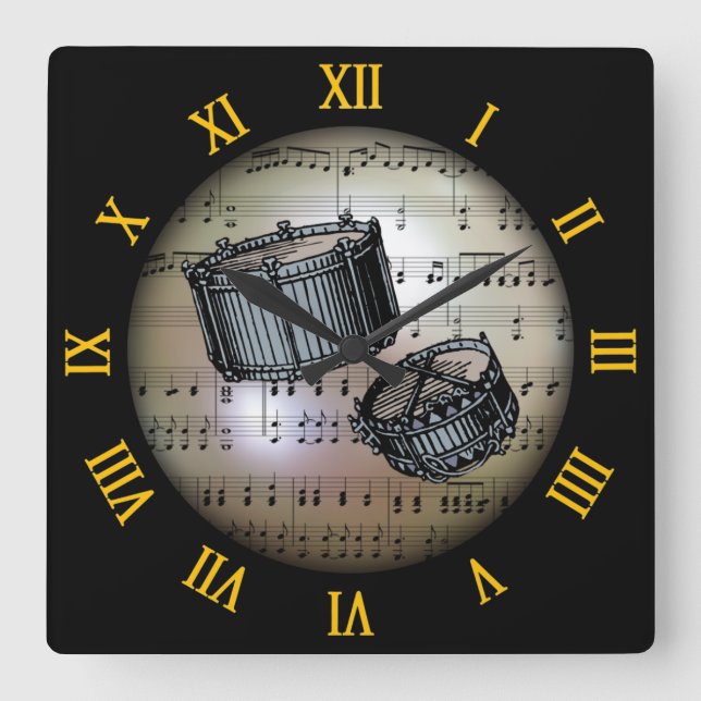 Snare Drums ~ Background “The Musical Planet” * ~ Square Wall Clock (Front)