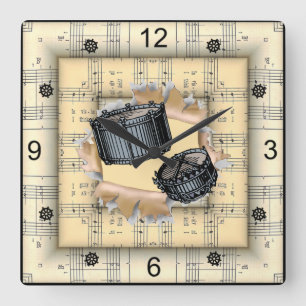 Snare Drums~Breaking Through~Strange Sheet Music~ Square Wall Clock
