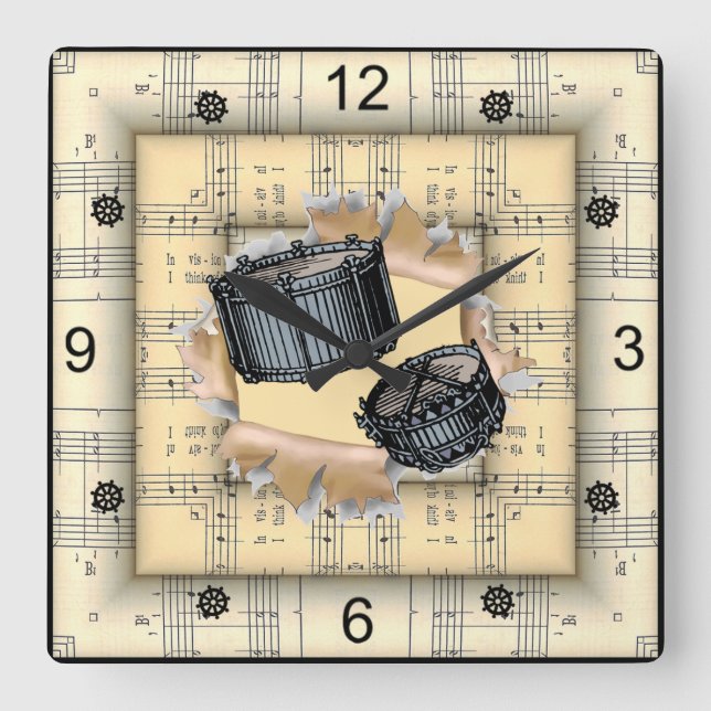 Snare Drums~Breaking Through~Strange Sheet Music~ Square Wall Clock (Front)