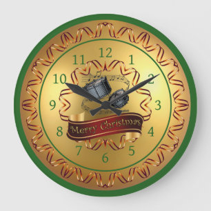 Snare Drums ~ Musical Scroll ~ “Merry Christmas” Large Clock