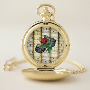 Snare Drums & Rose ~ Rolled Sheet Music ~ Pocket Watch