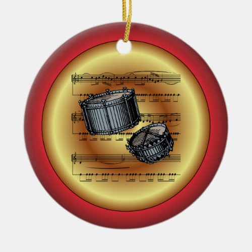 Snare DrumsSheet MusicRedGreenGoldChristmas Ceramic Ornament