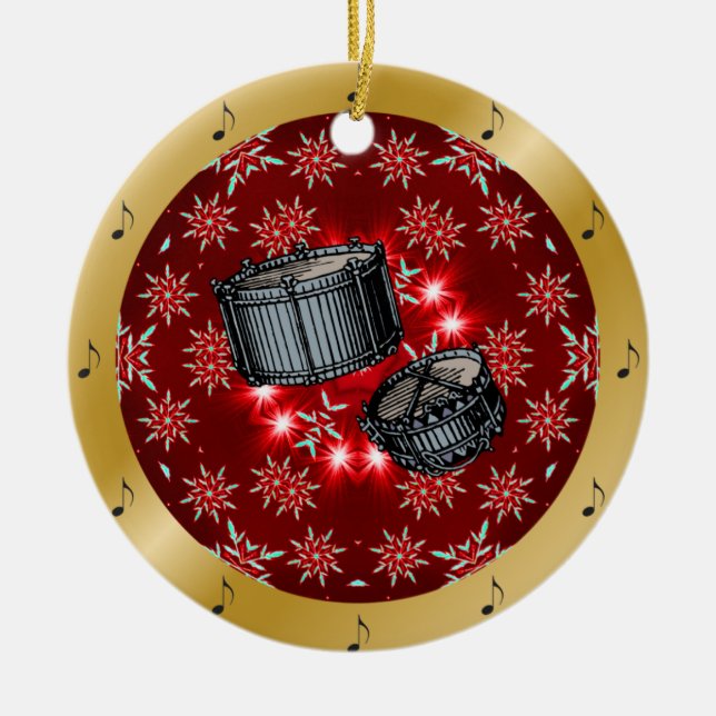 Snare Drums ~ Silver ~ Red~ Gold ~ Christmas ~ Ceramic Ornament (Front)