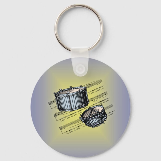 Snare Drums With Sheet Music Background Keychain (Front)