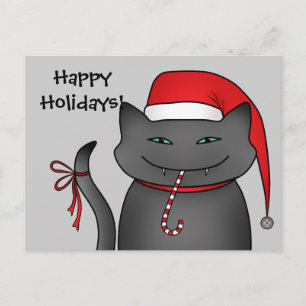 Snarky funny Christmas cat gray Holiday Postcard